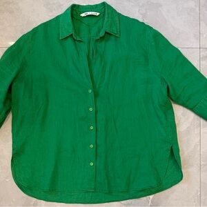 Zara Emerald Green 100% Linen Shirt